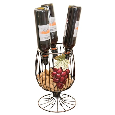 Vintiquewise Vintage Decorative Metal Wire Goblet Shaped Freestanding Wine Bottle and Cork Holder QI003569